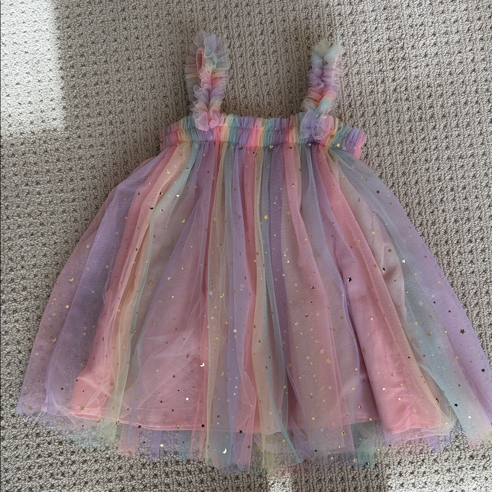 Girls Rainbow Tulle Dress with Glitter Accents 4-5T